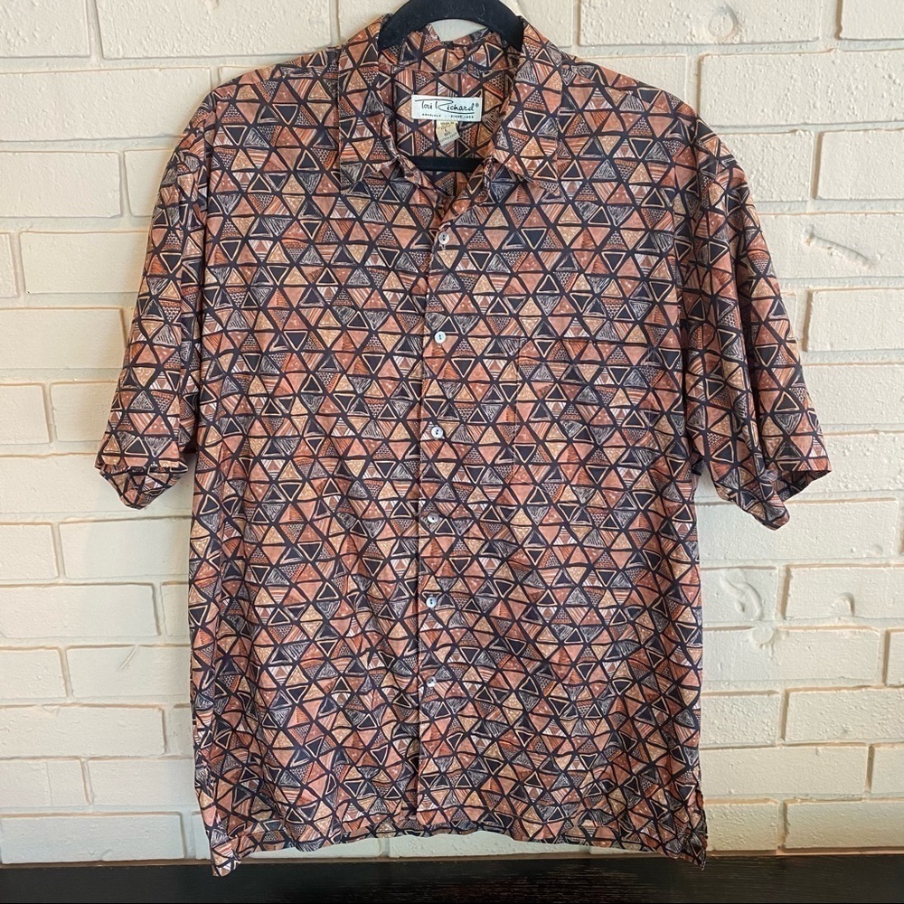 Tori Richard Cotton Lawn Hawaiian Camp Shirt Tribal Travel Made In USA Large L